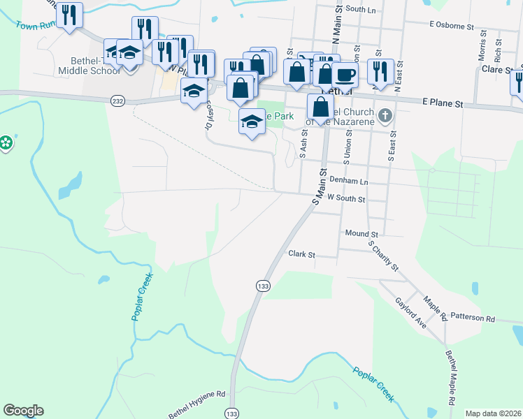 map of restaurants, bars, coffee shops, grocery stores, and more near 127 McMurchy Avenue in Bethel