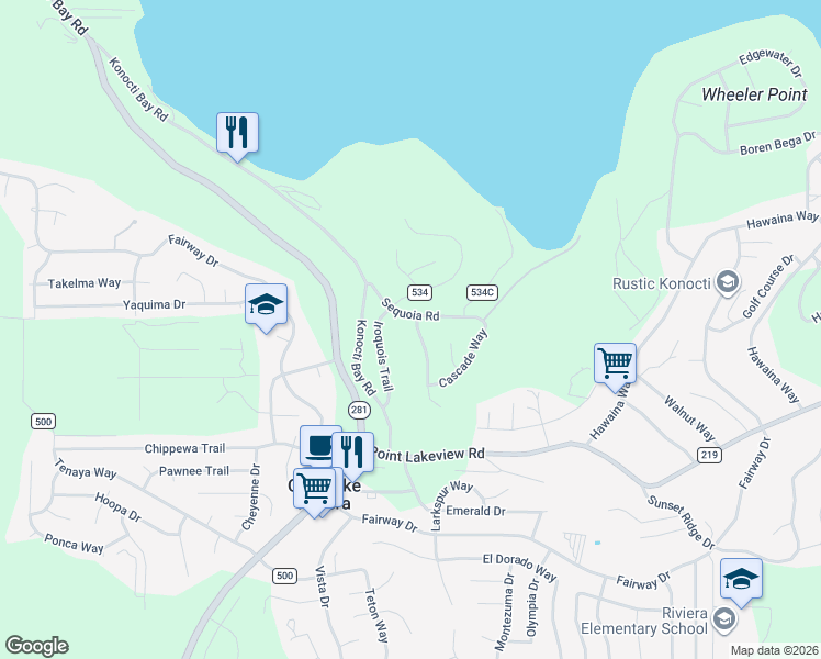 map of restaurants, bars, coffee shops, grocery stores, and more near 4817 Klamath Road in Kelseyville