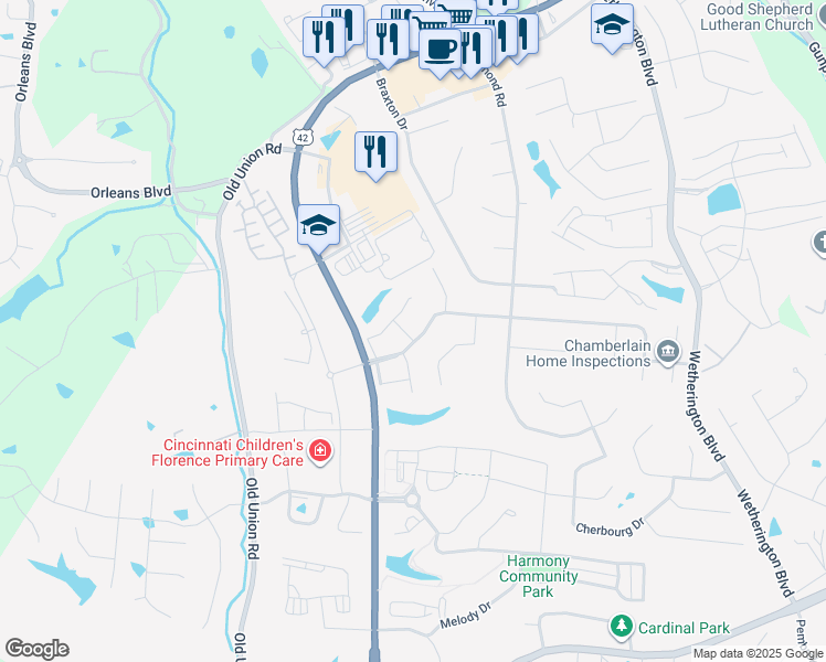map of restaurants, bars, coffee shops, grocery stores, and more near 1881 Arbor Springs Boulevard in Union