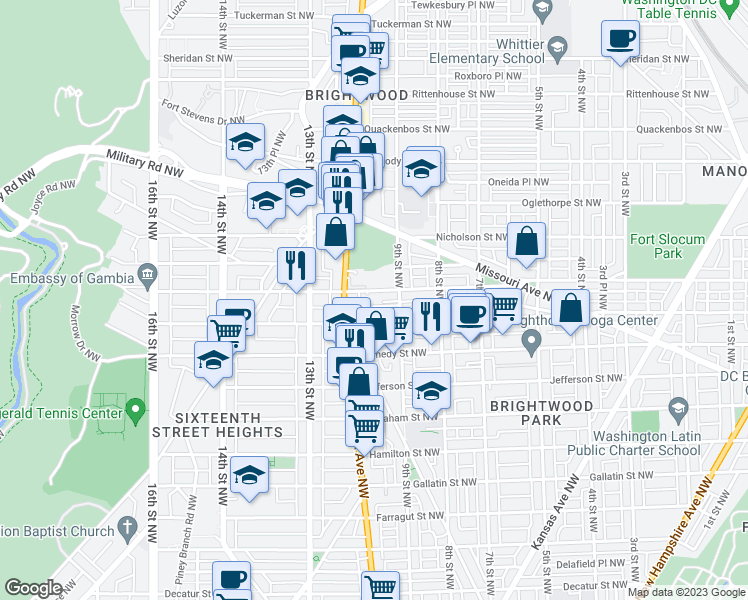 map of restaurants, bars, coffee shops, grocery stores, and more near 922 Madison Street Northwest in Washington