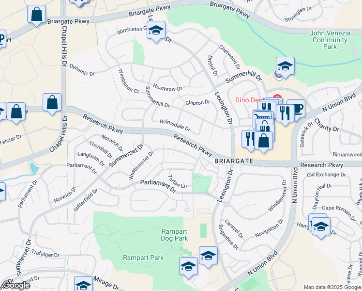 map of restaurants, bars, coffee shops, grocery stores, and more near 8710 Anglewood Court in Colorado Springs