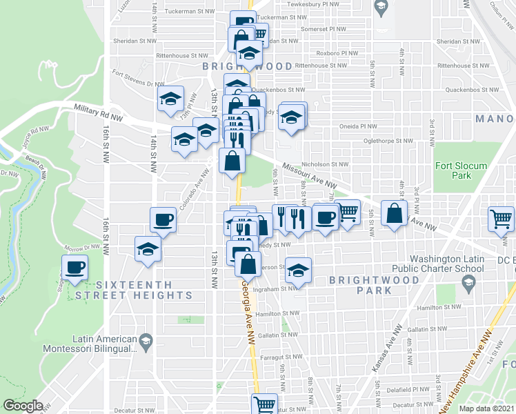 map of restaurants, bars, coffee shops, grocery stores, and more near 101 Independence Avenue Southeast in Washington