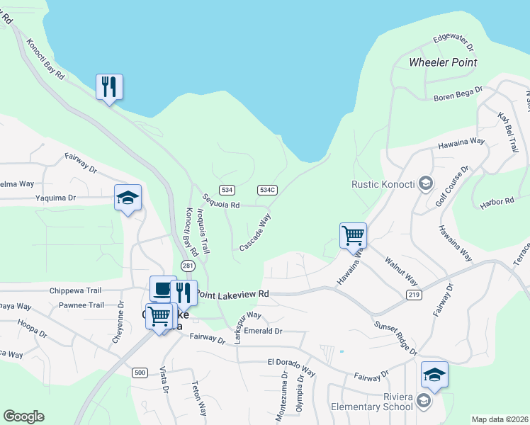 map of restaurants, bars, coffee shops, grocery stores, and more near 4767 Cascade Way in Kelseyville