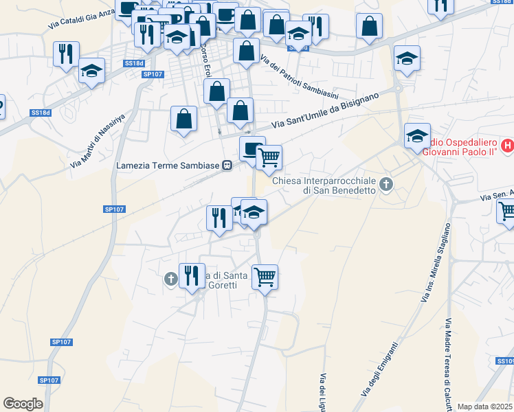 map of restaurants, bars, coffee shops, grocery stores, and more near 27 Strada Provinciale Savutano in Lamezia Terme