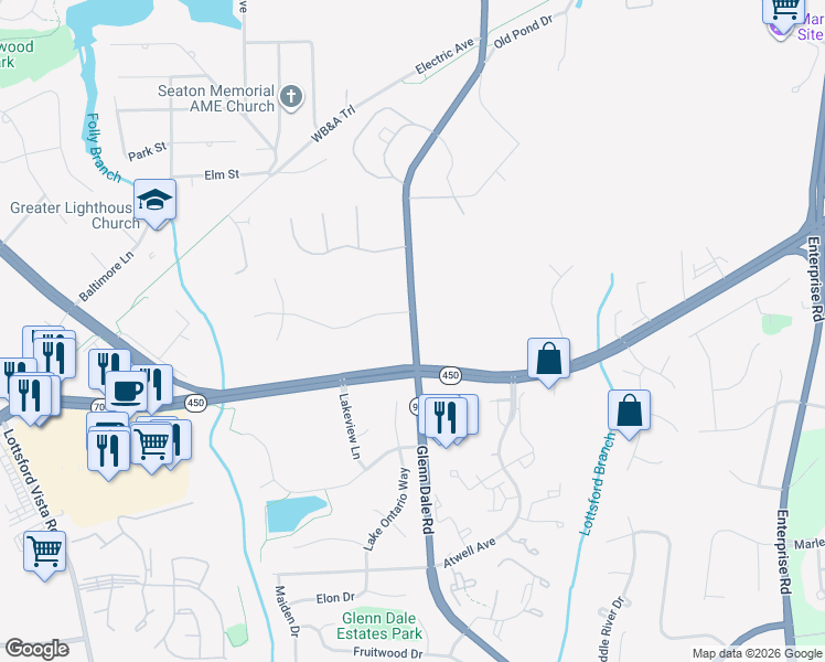 map of restaurants, bars, coffee shops, grocery stores, and more near 5000 Glenn Dale Rd in Glenn Dale