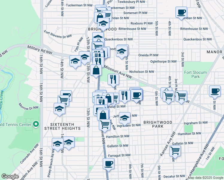 map of restaurants, bars, coffee shops, grocery stores, and more near 908 Madison Street Northwest in Washington