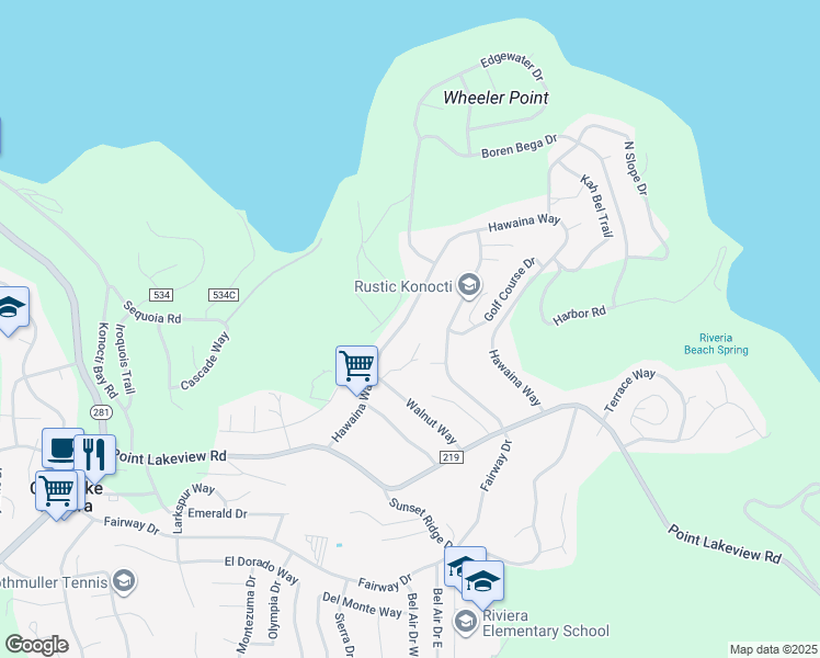 map of restaurants, bars, coffee shops, grocery stores, and more near 4774 Hawaina Way in Kelseyville