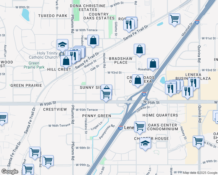 map of restaurants, bars, coffee shops, grocery stores, and more near 13016 West 94th Place in Lenexa