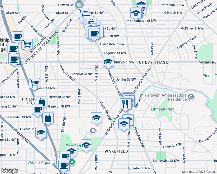 map of restaurants, bars, coffee shops, grocery stores, and more near 3712 Ingomar Street Northwest in Washington