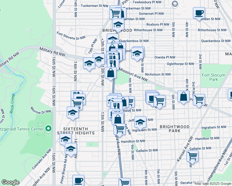 map of restaurants, bars, coffee shops, grocery stores, and more near 936 Madison Street Northwest in Washington