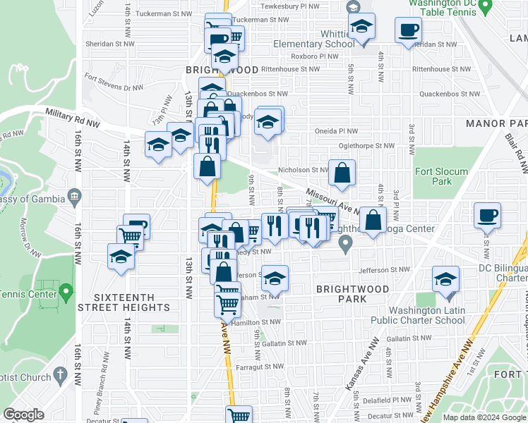 map of restaurants, bars, coffee shops, grocery stores, and more near 826 Madison Street Northwest in Washington