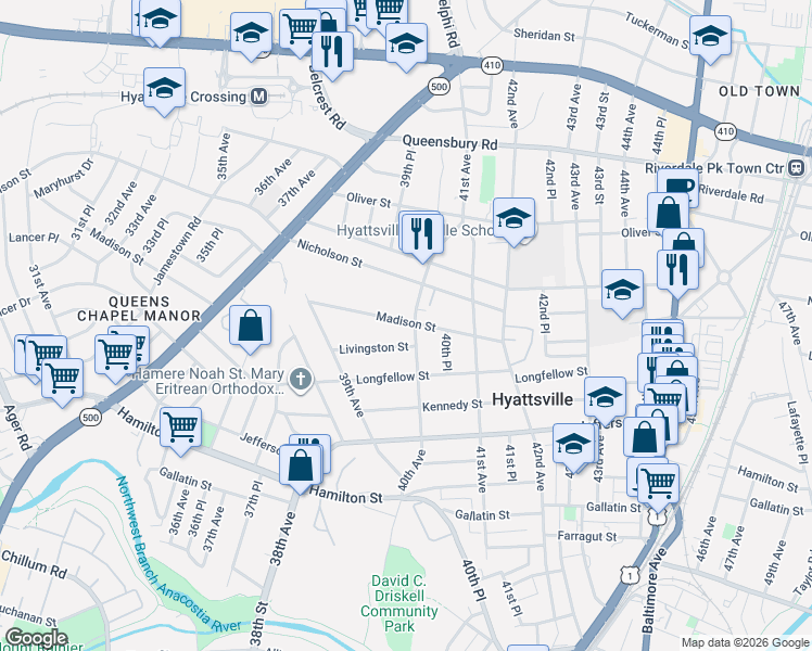 map of restaurants, bars, coffee shops, grocery stores, and more near 101 Independence Avenue Southeast in Washington
