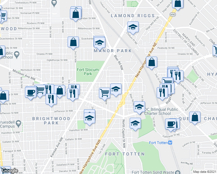 map of restaurants, bars, coffee shops, grocery stores, and more near 101 Independence Avenue Southeast in Washington