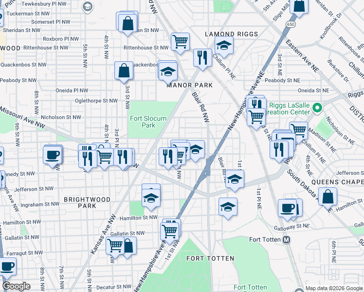 map of restaurants, bars, coffee shops, grocery stores, and more near 101 Independence Avenue Southeast in Washington