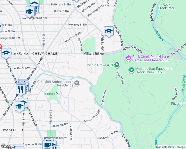 map of restaurants, bars, coffee shops, grocery stores, and more near 2804 Jenifer Street Northwest in Washington