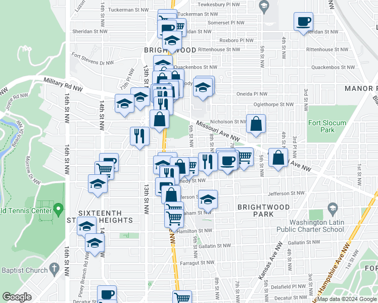 map of restaurants, bars, coffee shops, grocery stores, and more near 902 Madison Street Northwest in Washington
