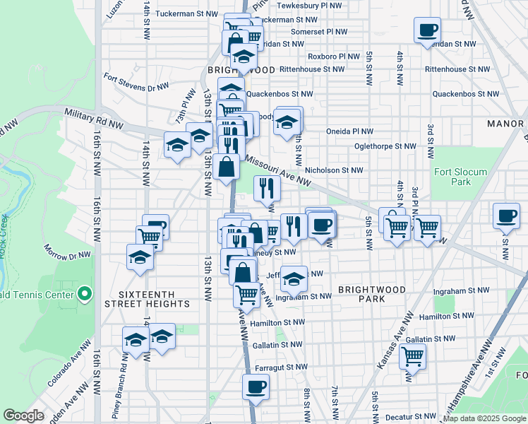 map of restaurants, bars, coffee shops, grocery stores, and more near 908 Madison Street Northwest in Washington