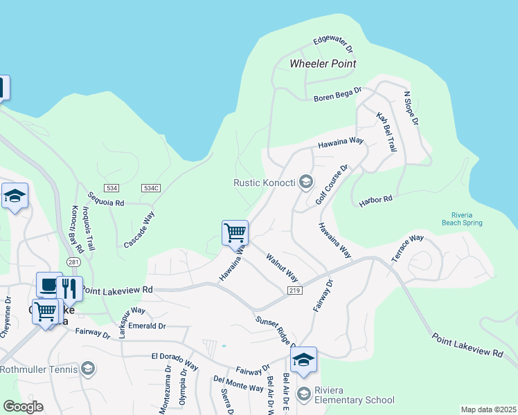map of restaurants, bars, coffee shops, grocery stores, and more near 4777 Hawaina Way in Kelseyville