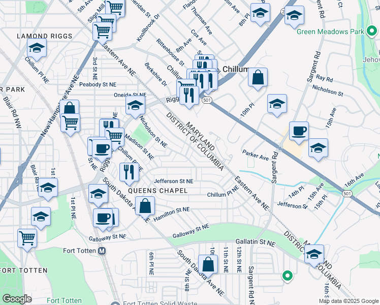 map of restaurants, bars, coffee shops, grocery stores, and more near 101 Independence Avenue Southeast in Washington