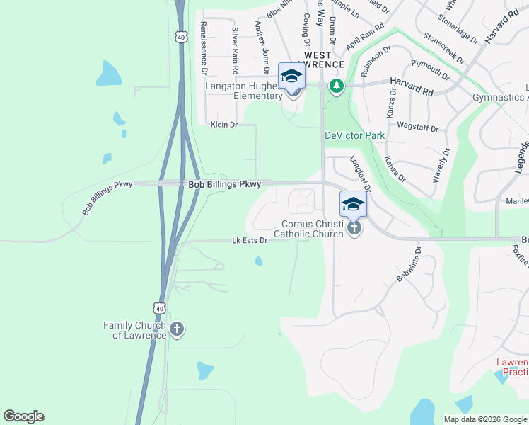 map of restaurants, bars, coffee shops, grocery stores, and more near 1549 Legend Trail Drive in Lawrence