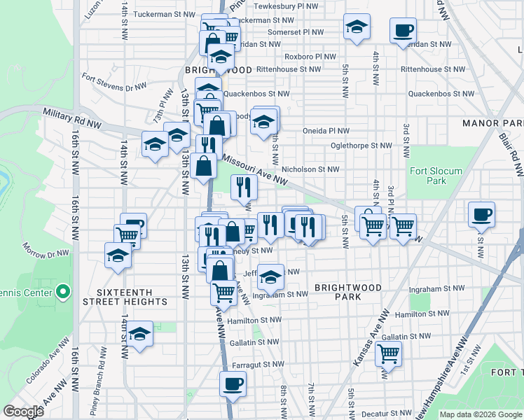 map of restaurants, bars, coffee shops, grocery stores, and more near 822 Madison Street Northwest in Washington