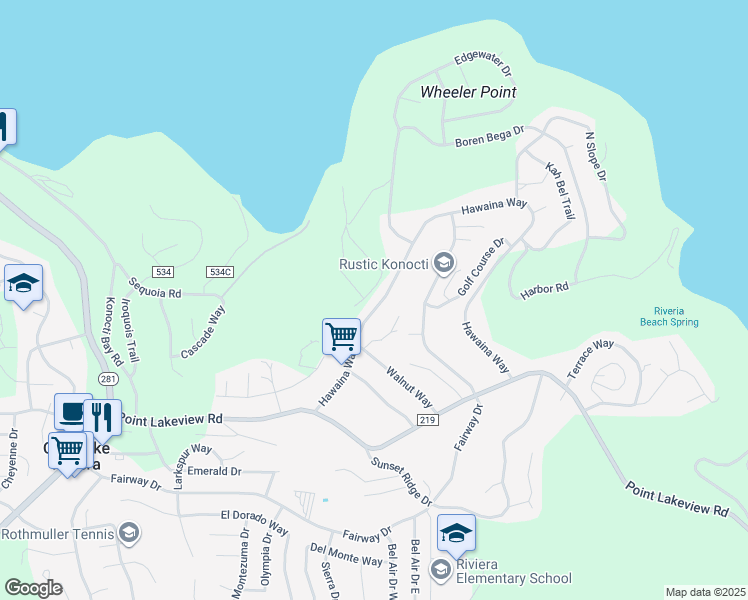 map of restaurants, bars, coffee shops, grocery stores, and more near 4777 Hawaina Way in Kelseyville