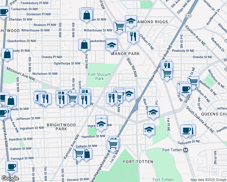 map of restaurants, bars, coffee shops, grocery stores, and more near 101 Independence Avenue Southeast in Washington