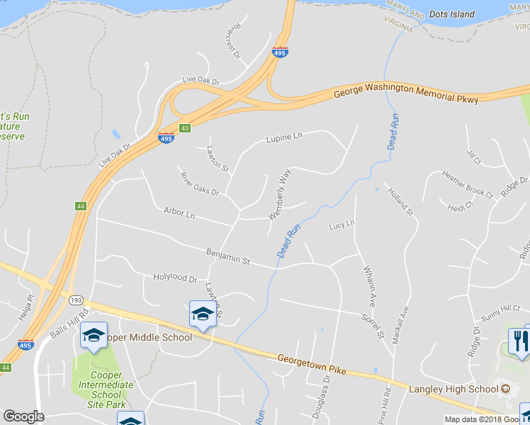map of restaurants, bars, coffee shops, grocery stores, and more near 6822 Wemberly Way in McLean
