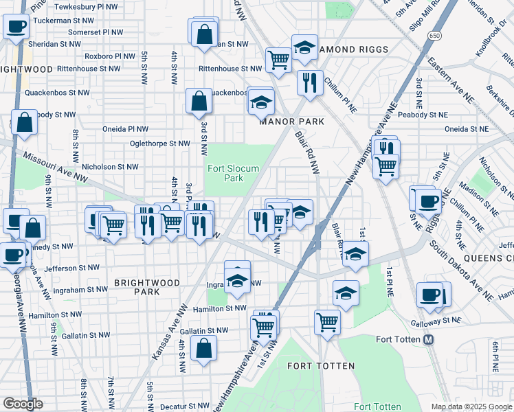 map of restaurants, bars, coffee shops, grocery stores, and more near 5618 1st Place Northwest in Washington