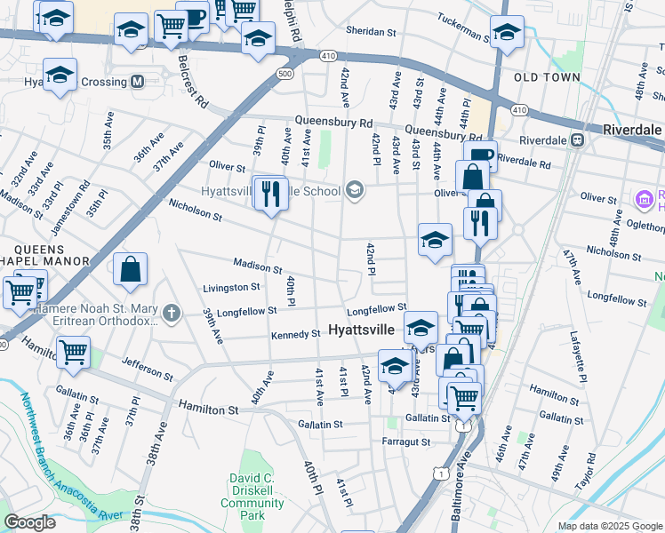 map of restaurants, bars, coffee shops, grocery stores, and more near 101 Independence Avenue Southeast in Washington