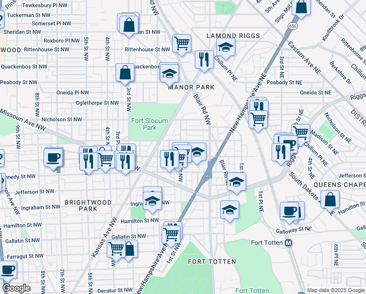 map of restaurants, bars, coffee shops, grocery stores, and more near 101 Independence Avenue Southeast in Washington