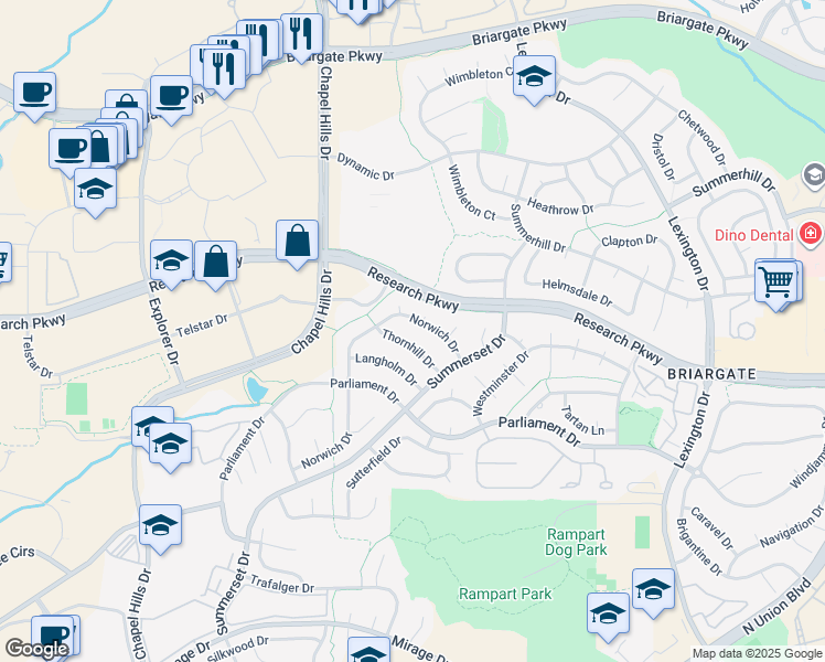 map of restaurants, bars, coffee shops, grocery stores, and more near in Colorado Springs