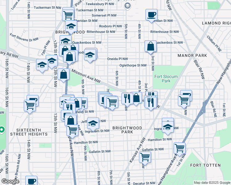 map of restaurants, bars, coffee shops, grocery stores, and more near 540 Madison Street Northwest in Washington