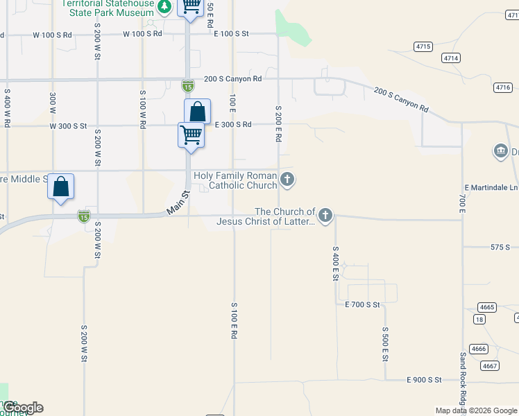 map of restaurants, bars, coffee shops, grocery stores, and more near 157 East 500 South Street in Fillmore