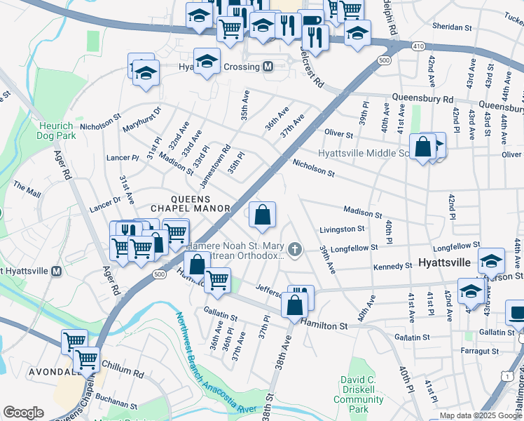 map of restaurants, bars, coffee shops, grocery stores, and more near 101 Independence Avenue Southeast in Washington