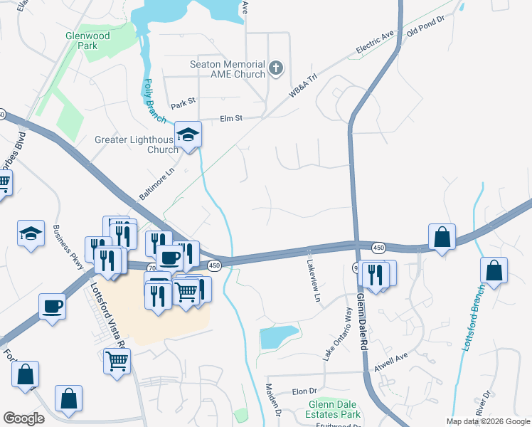 map of restaurants, bars, coffee shops, grocery stores, and more near 5108 Janesdale Court in Glenn Dale