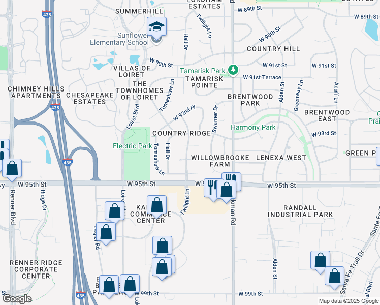 map of restaurants, bars, coffee shops, grocery stores, and more near 15308 West 94th Street in Lenexa
