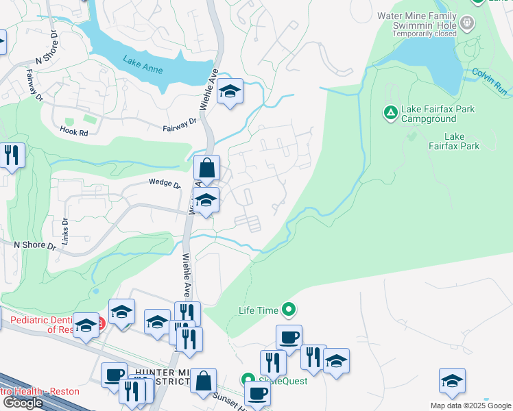 map of restaurants, bars, coffee shops, grocery stores, and more near 1639 Parkcrest Circle in Reston