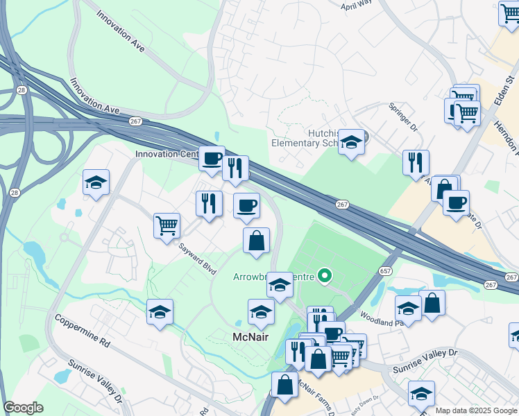 map of restaurants, bars, coffee shops, grocery stores, and more near 13461 Sunrise Valley Drive in Herndon