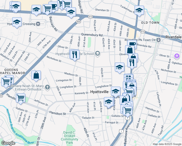 map of restaurants, bars, coffee shops, grocery stores, and more near 101 Independence Avenue Southeast in Washington