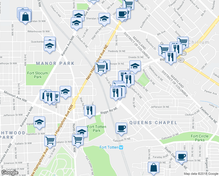 map of restaurants, bars, coffee shops, grocery stores, and more near 101 Independence Avenue Southeast in Washington
