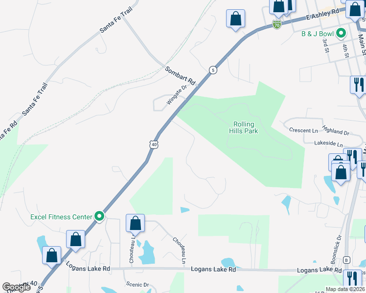 map of restaurants, bars, coffee shops, grocery stores, and more near 1208 West Ashley Road in Boonville