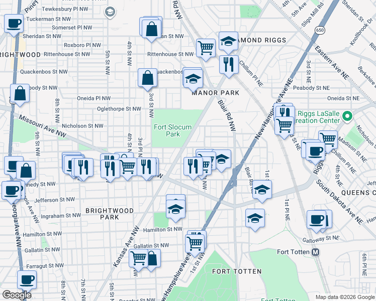 map of restaurants, bars, coffee shops, grocery stores, and more near 101 Independence Avenue Southeast in Washington