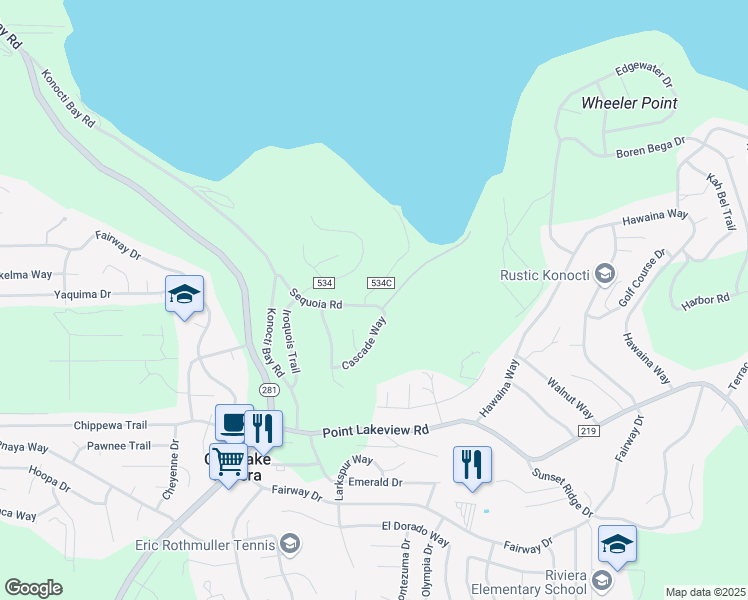 map of restaurants, bars, coffee shops, grocery stores, and more near 4736 Kaweah Road in Kelseyville