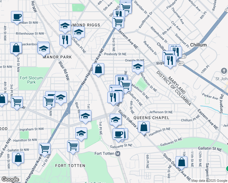 map of restaurants, bars, coffee shops, grocery stores, and more near 101 Independence Avenue Southeast in Washington