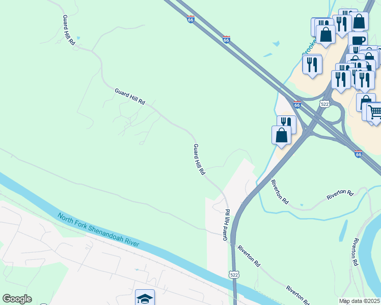 map of restaurants, bars, coffee shops, grocery stores, and more near 3776 Guard Hill Road in Front Royal