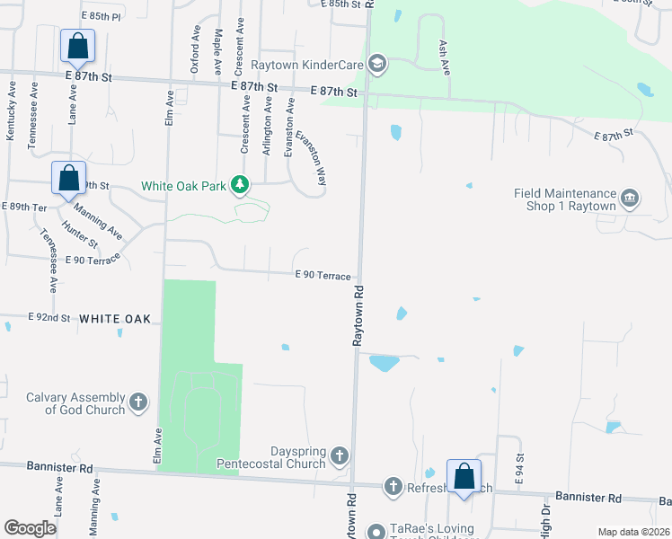 map of restaurants, bars, coffee shops, grocery stores, and more near 9805 East 90 Terrace in Kansas City