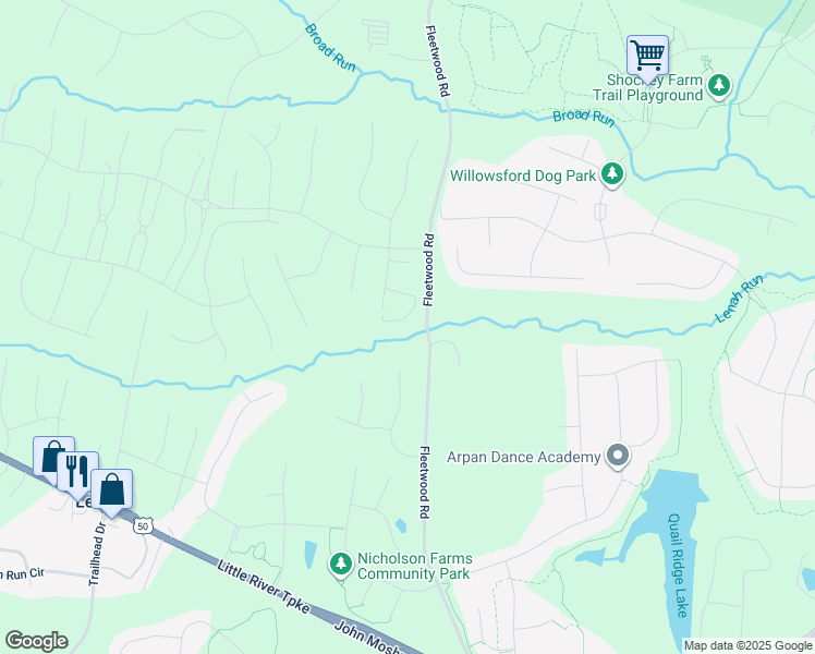 map of restaurants, bars, coffee shops, grocery stores, and more near 41490 Bedford Falls Court in Aldie