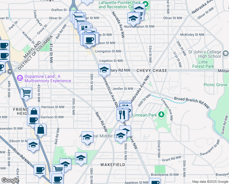 map of restaurants, bars, coffee shops, grocery stores, and more near 101 Independence Avenue Southeast in Washington