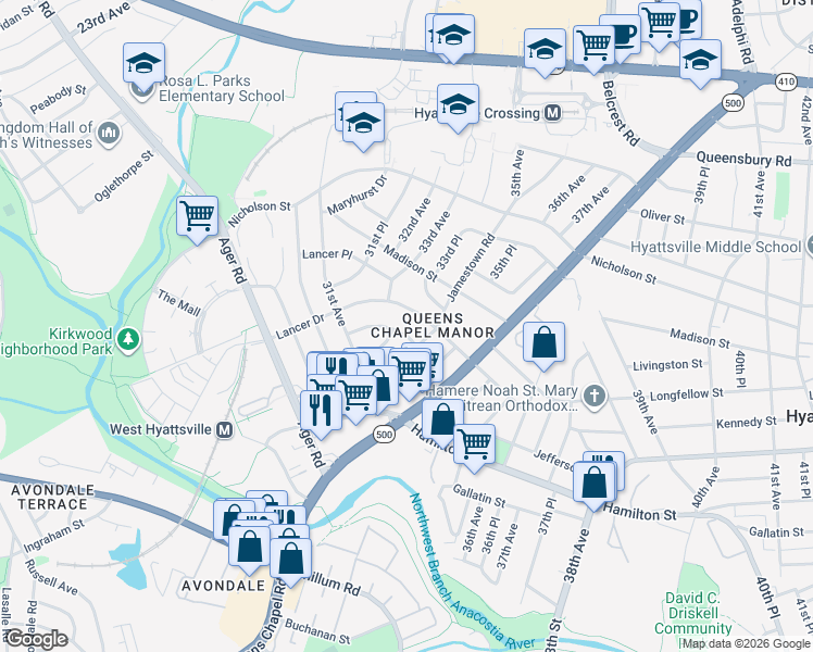 map of restaurants, bars, coffee shops, grocery stores, and more near 101 Independence Avenue Southeast in Washington